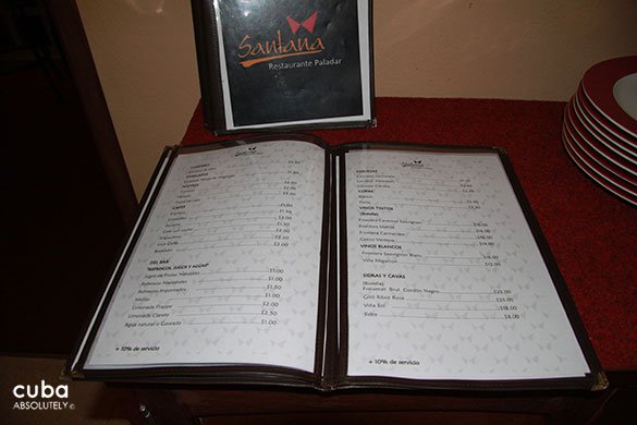 menu at Santna restaurant © Cuba Absolutely, 2014