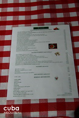 Menu of a restaurant © Cuba Absolutely, 2014