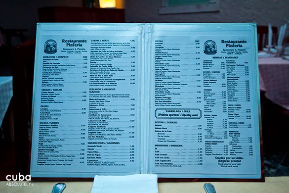 menu at Restaurant Tres medallas in Miramar © Cuba Absolutely, 2014