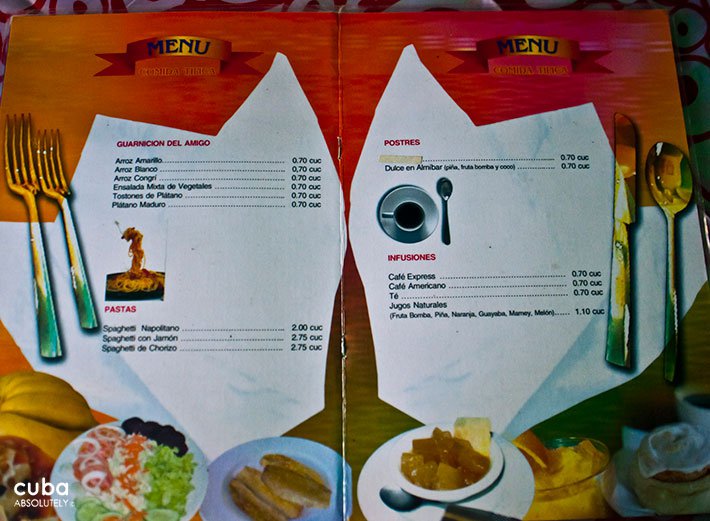Menu at Los Amigos restaurant © Cuba Absolutely, 2014